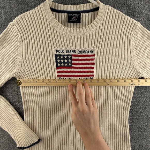 Ralph Lauren Polo Jeans Women Flag Sweater Ribbed Knit Embroidered XL Cotton - Picture 6 of 13